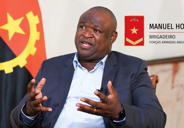 Manuel Homem proposto a Brigadeiro das FAA; imagem de denúncia sobre patenteamento político e desrespeito à Constituição de Angola.